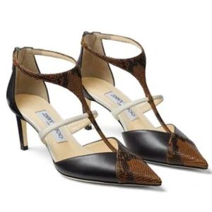 Jimmy Choo Vintage SAONI 65 SNAKESKIN-EMBOSSED LEATHER COURTS